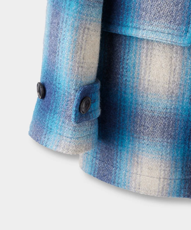 Italian Wool Peacoat in Vintage Blue Plaid