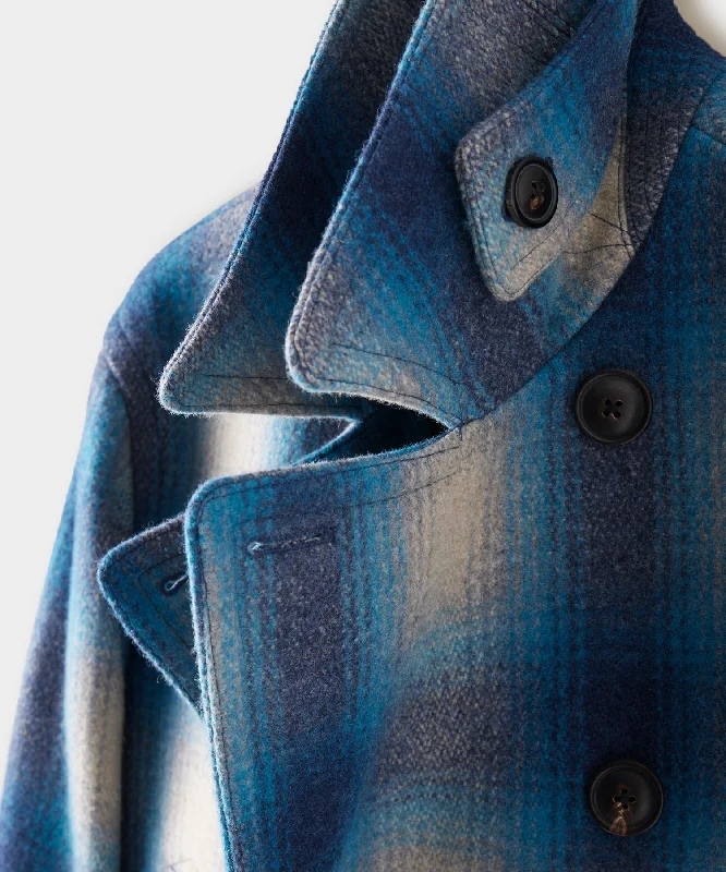 Italian Wool Peacoat in Vintage Blue Plaid