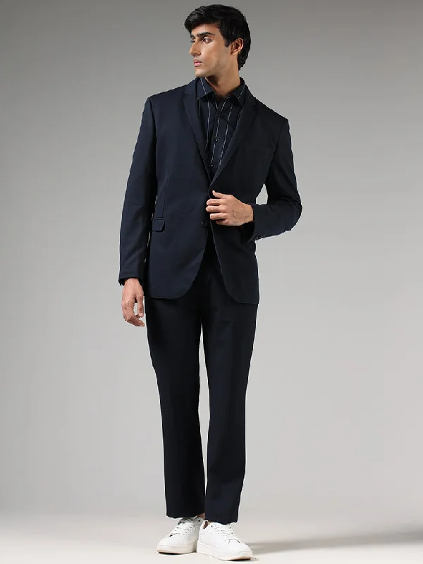 WES Formals Navy Slim-Fit Dobby Blazer