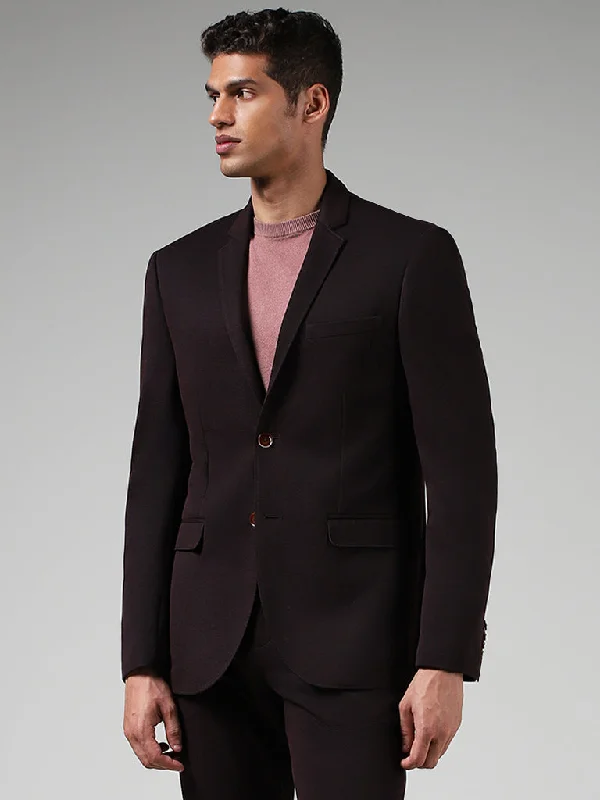 WES Formals Solid Wine Slim-Fit Blazer