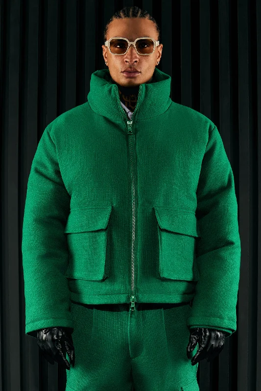 Wilder Textured Weave Cropped Puffer - Green