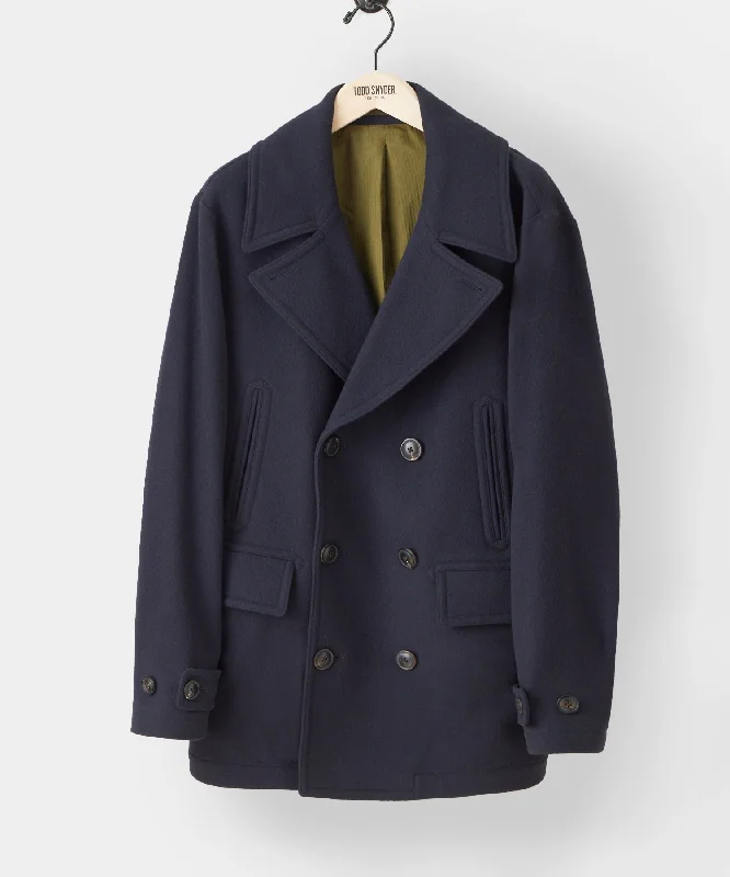 Italian Wool Cashmere Peacoat in Navy