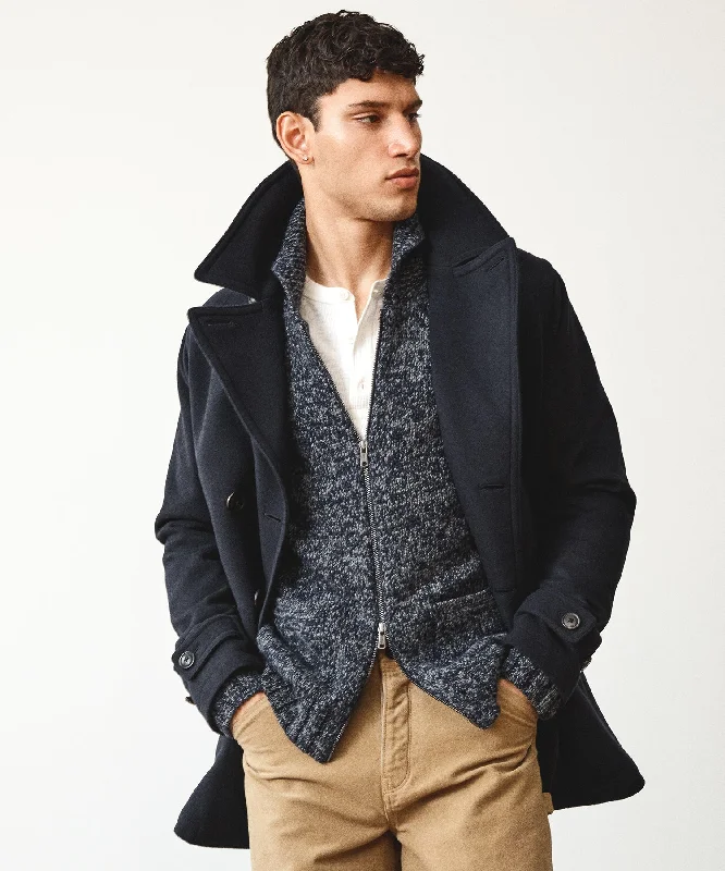 Italian Wool Cashmere Peacoat in Navy