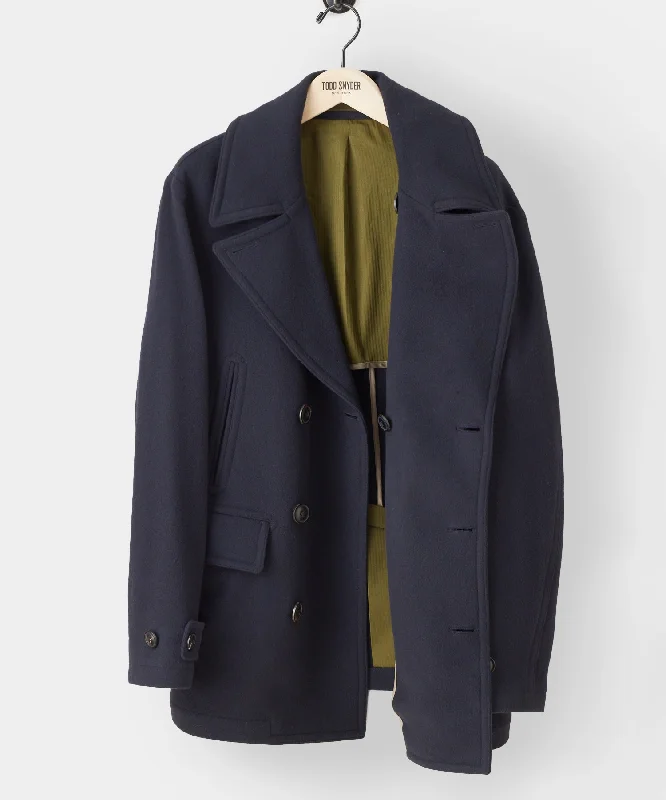 Italian Wool Cashmere Peacoat in Navy