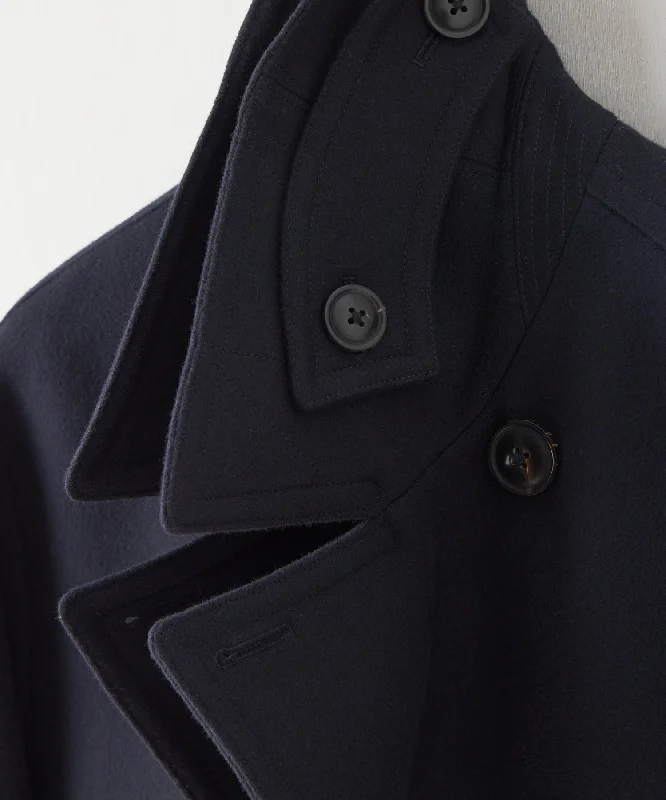 Italian Wool Cashmere Peacoat in Navy