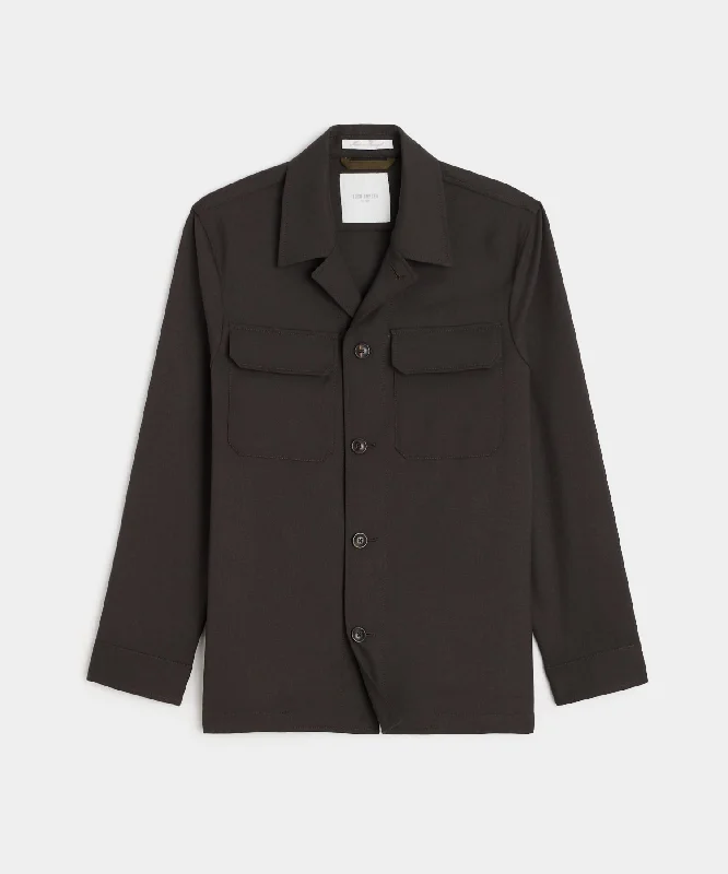 Italian Gabardine Two-Pocket Overshirt in Dark Brown